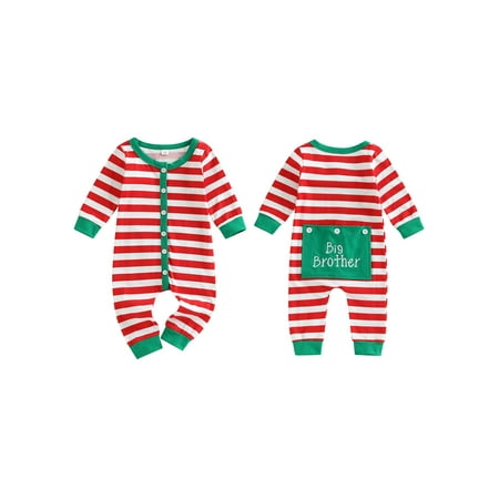 

Sunisery Big Brother/Little Brother Infant Baby Boy Christmas One Piece Pajamas Jumpsuit Stripe Print Long Sleeve Button Closure Romper