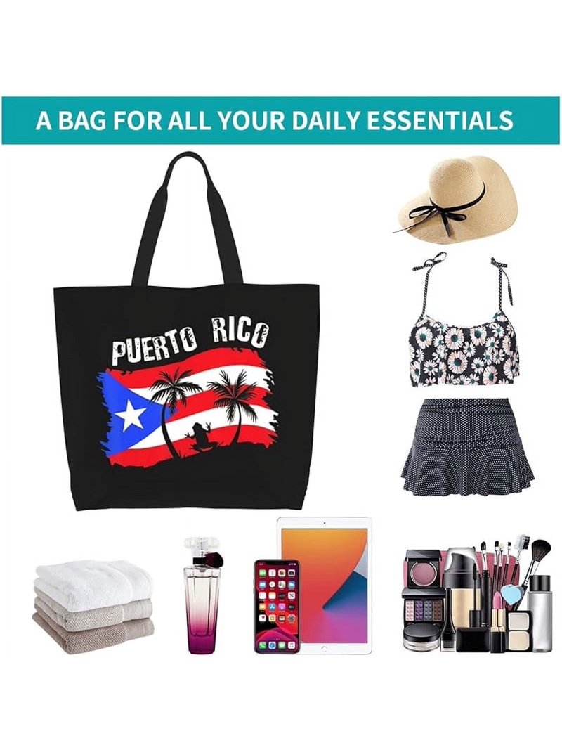 Puerto Rico Sol Taino Flag Tote Bag - Large 15.7x15.7x6.3in Shopping Bag, Women's Casual Purse