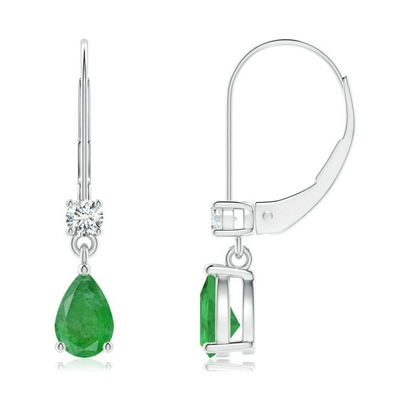 ANGARA Natural Pear Emerald Leverback Drop Earrings with Diamond in 14K White Gold for Women (Size-6x4mm) | May Birthstone, Birthday, Anniversary, Jewelry Gift for Women | Natural Emerald Earrings