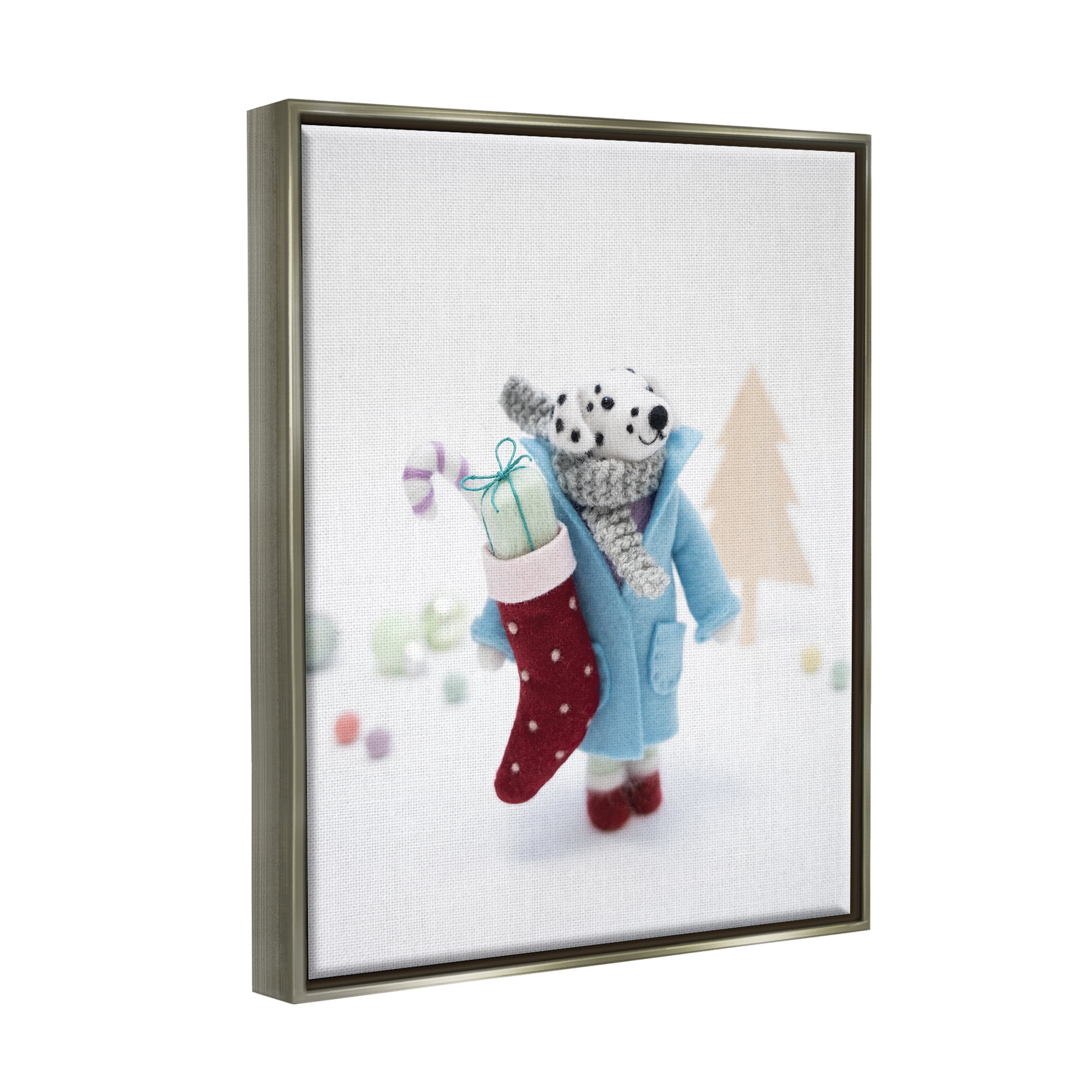 Stupell Industries Dalmatian Christmas Stocking Scene Holiday Photography Gray Floater Framed Art Print Wall Art