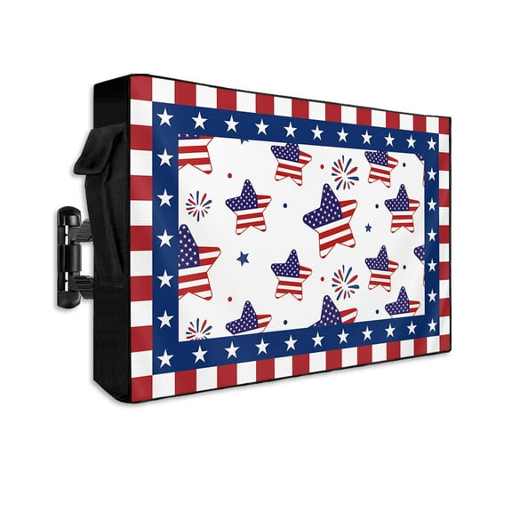 4th of July Outdoor TV Cover 30 to 32 Inch Weatherproof, American Flag Star Red White Line 600D Oxford TV Covers with Waterproof Zipper, Outside Flat TV Screen Protector Size 30"W x 19"H x 4.5"D