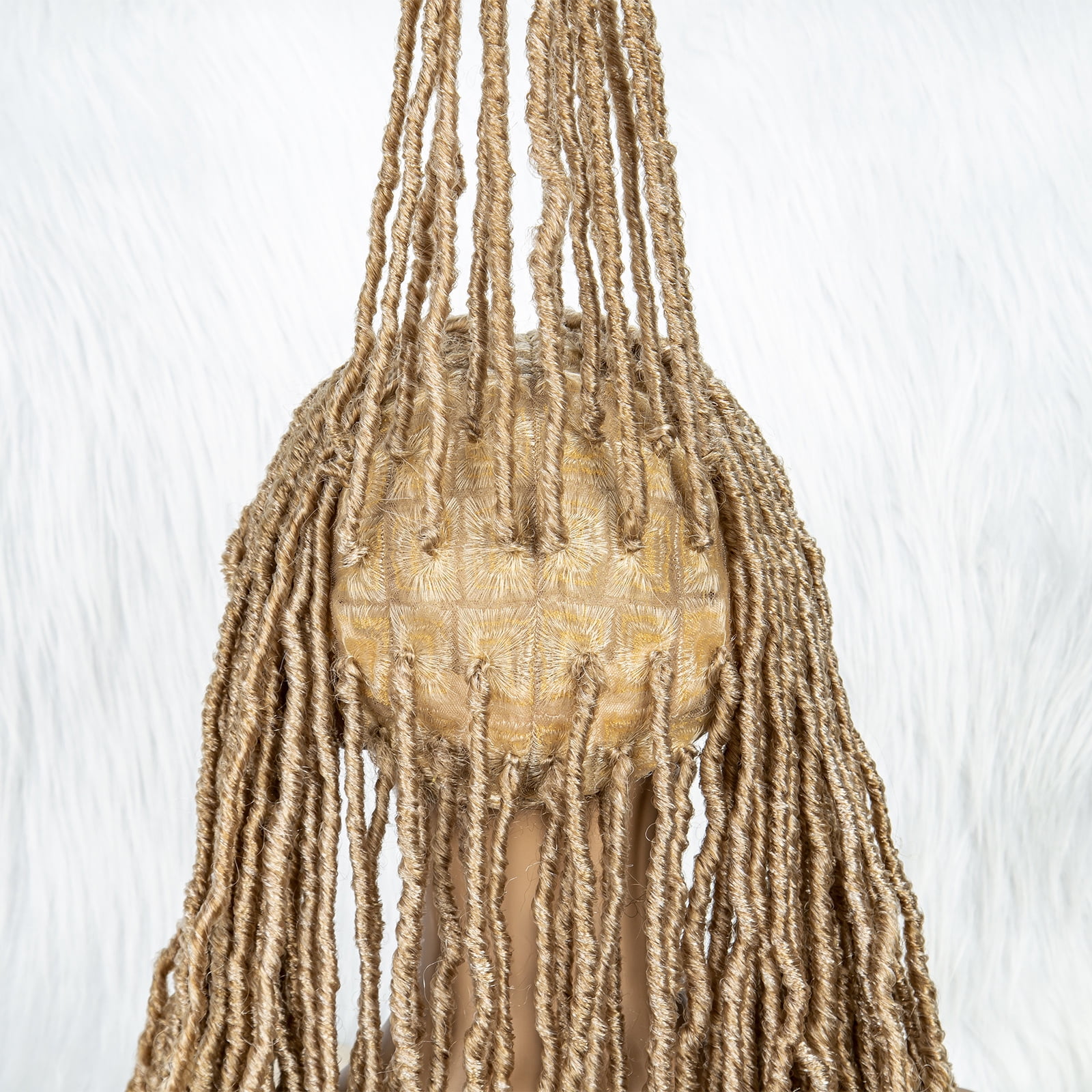 Colorful Locs Braided Wigs 36 Inches Full Double Lace Golden Honey Square Knotless Dreadlock Braiding Wig with Baby Hair for Black Women Synthetic Lace Frontal Long Cornrow Box Braided Wigs