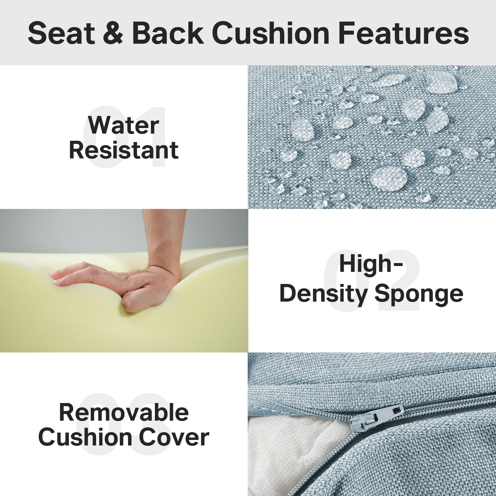 POCASSY 6" Thick Outdoor Chair Cushions Set of 3, 24" x 24" x 6" Outdoor Cushions for Patio Furniture, Deep Seat and High Back Cushion for Patio Rocking Dining Chair and Couch, Lake Blue