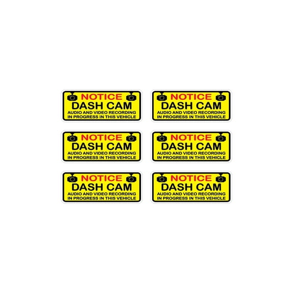 6pk Notice Dash Cam Audio Video Recording Yellow Red Black Rectangle Peel & Stick Window Label Sticker Decal Made in America 3x1