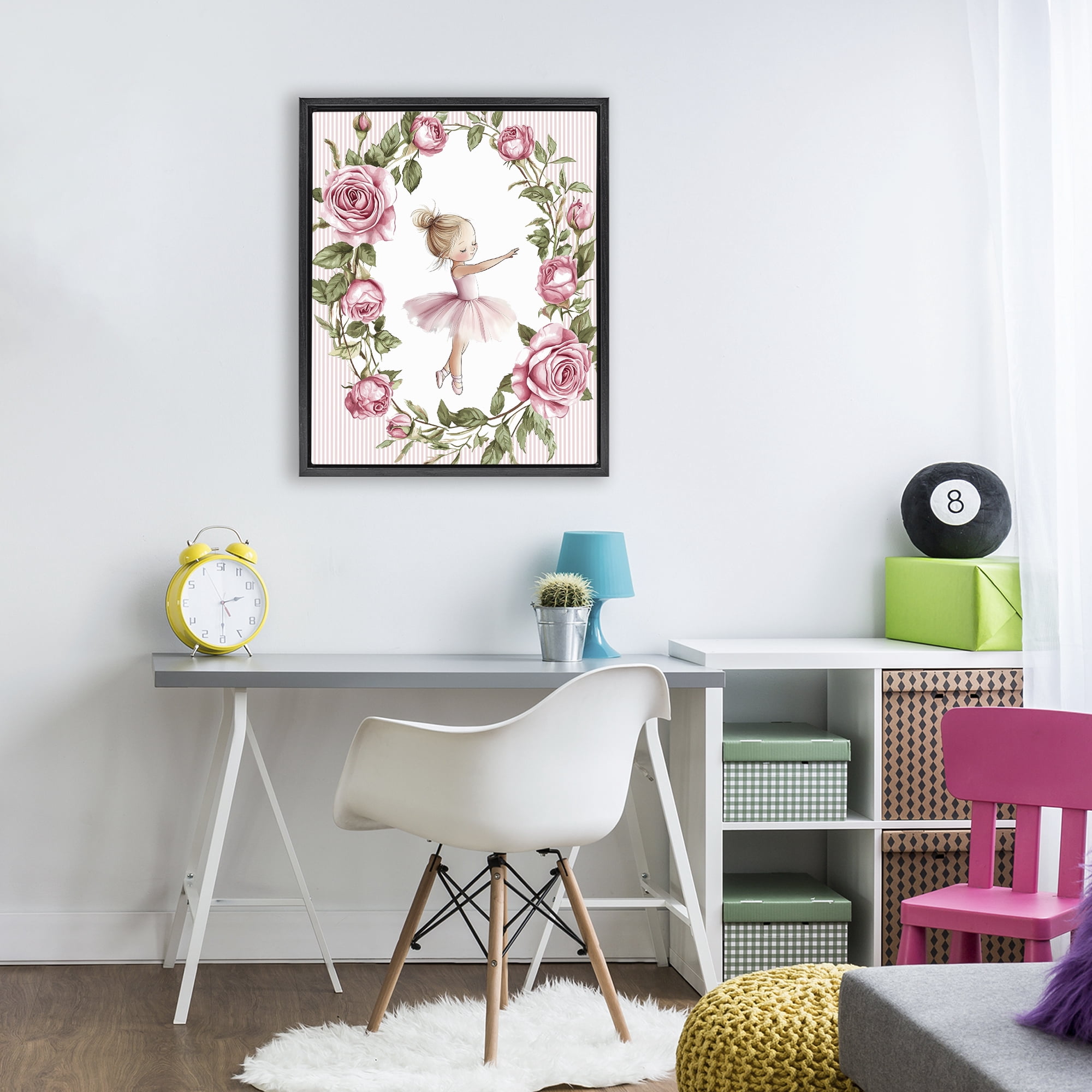 Stupell Industries Little Rose Dance Ballerina Black Framed Floater Canvas Wall Art, design by Christine Simpson Art