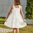 thumbnail image 4 of Sundresses for Girl Vacation Clearance Toddler Girl Summer Dresses Casual Sleeveless Button down Flowy Tiered Midi Sundress with Pockets New White 130, 4 of 8