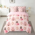 thumbnail image 3 of Manfei Cartoon Girls 7pcs Bedding Comforter Set,Pink Princess Castle Queen Bedding Sets,Fairy Tale Theme Queen Sheet Sets For Kids,Microfiber Bedroom Decor Reversible, 3 of 9