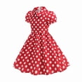 thumbnail image 2 of TIREOW Girls Cute Dress Vintage Polka Dot Peter Pan Collar Puff Short Sleeve Dresses Swing Party Rockabilly Dress Wedding Casual Dress, 2 of 9