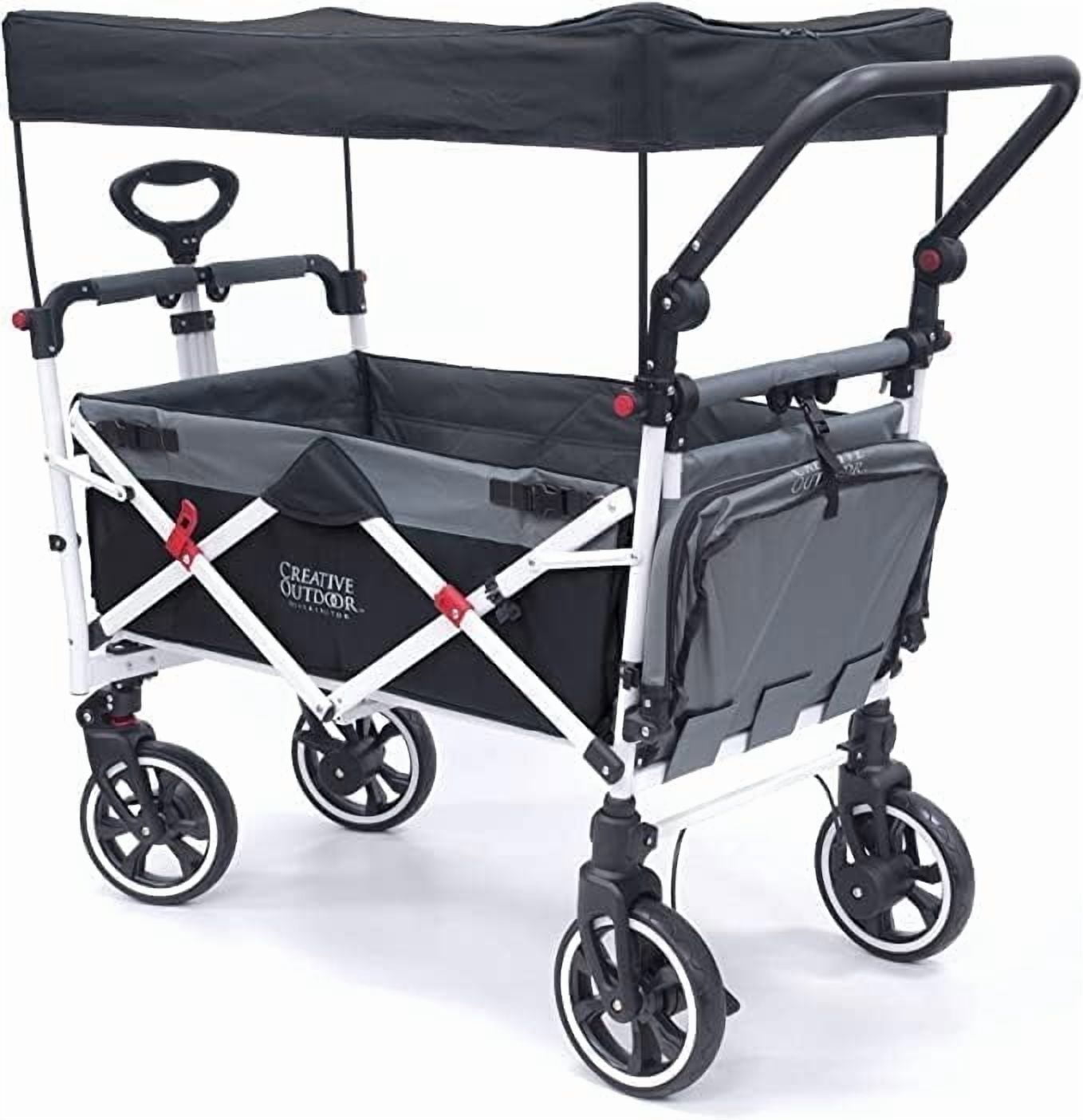 Creative Outdoor Titanium Series Push Pull Wagon Stroller with Canopy Folding Wagon for Kids, Black/Gray