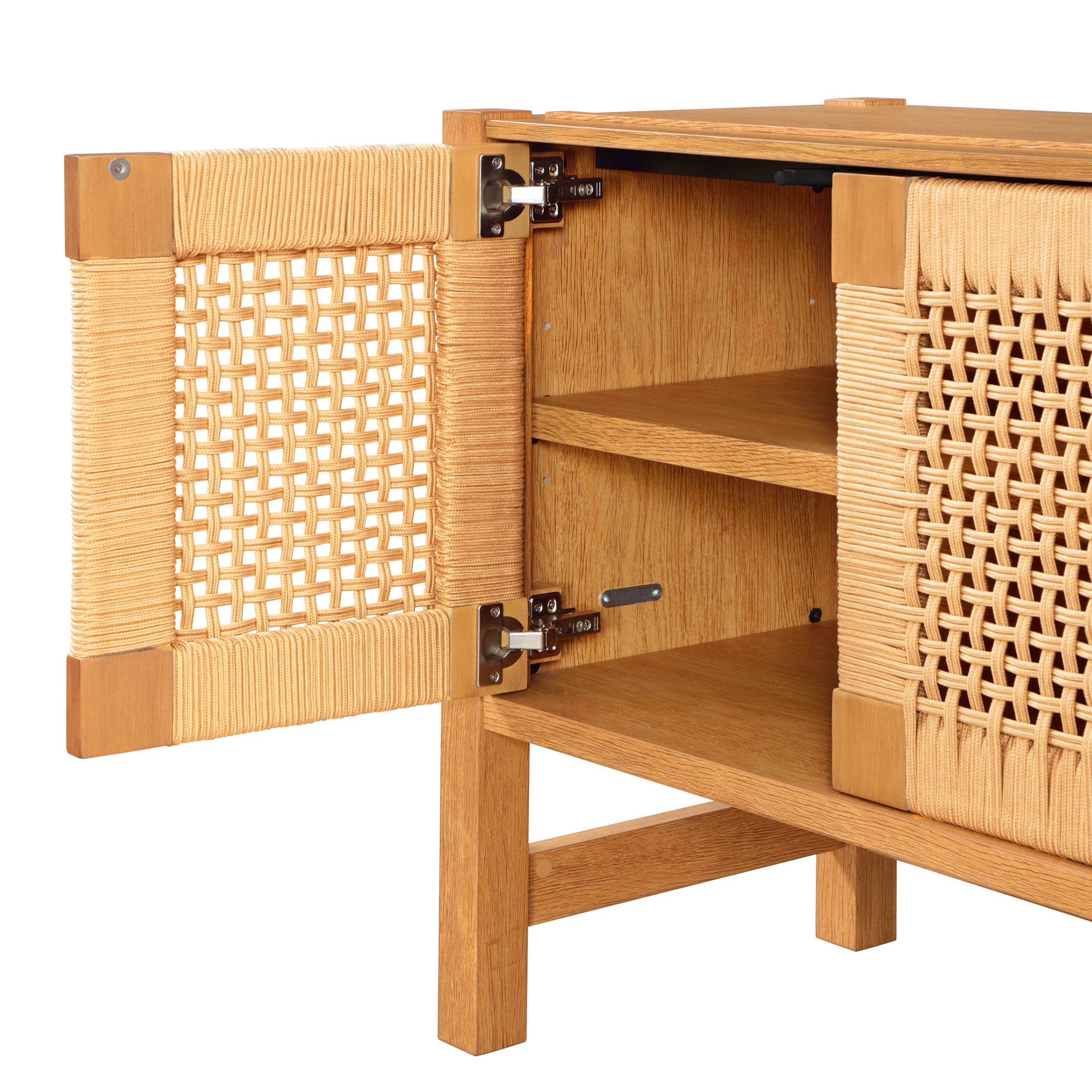 Better Homes & Gardens Vista Woven Coastal TV Stand for TVs up to 65", Light Honey