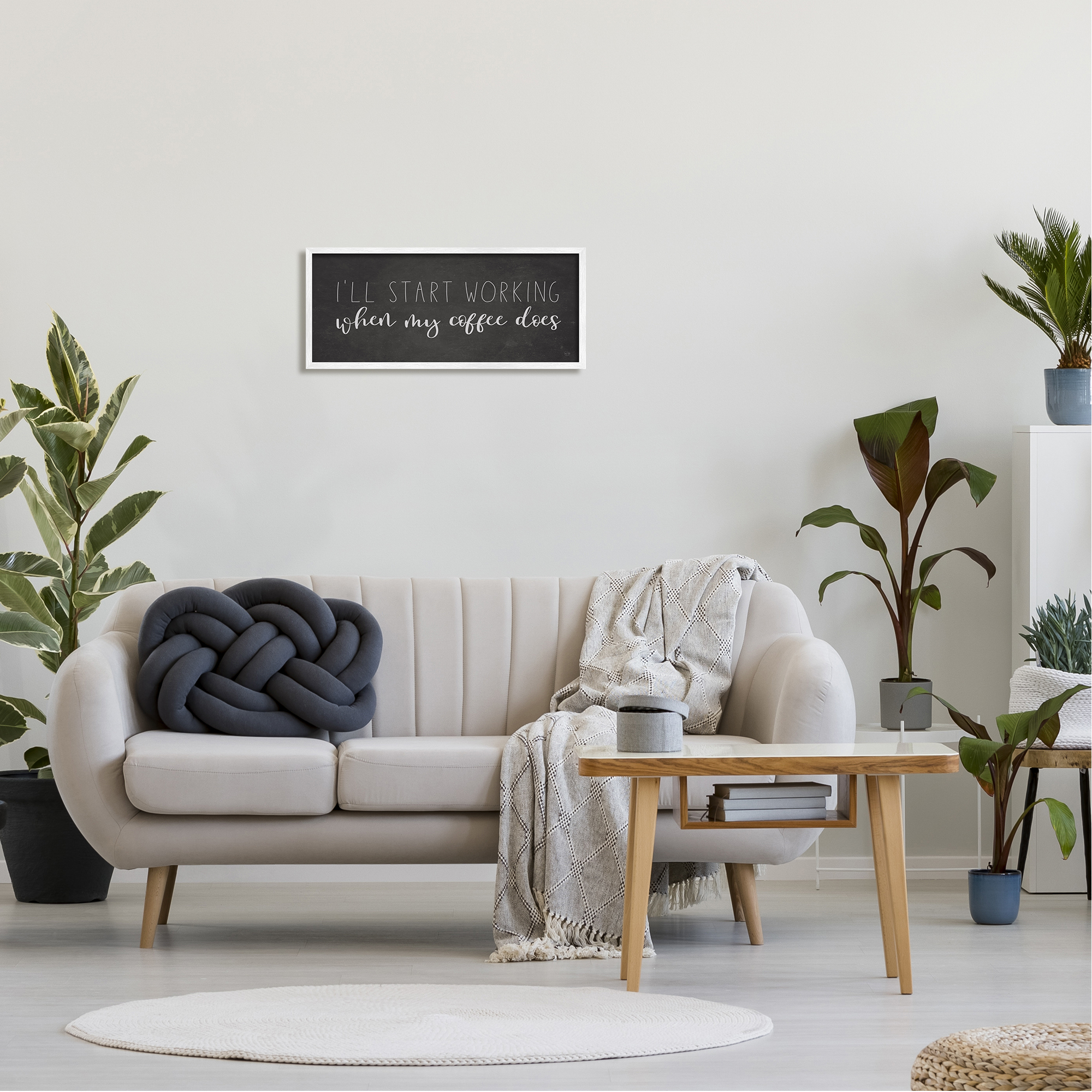 Stupell Industries I'll Work When Coffee Does Funny Calligraphy Sign Graphic Art White Framed Art Print Wall Art, Design by Lux + Me Designs