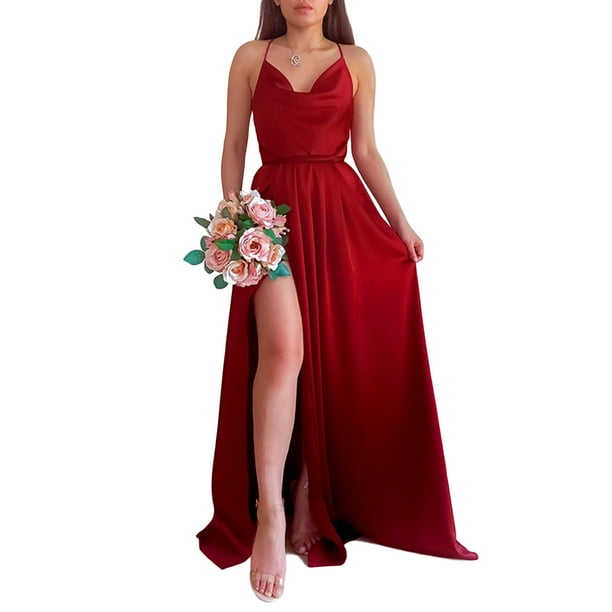Txlixc Vestido de fiesta femenino, cuello redondo de color sólido Txlixc moda