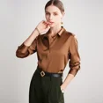 thumbnail image 3 of Blusa elegante de seda auténtica para mujer, diseño nuevo, estilo coreano, para oficina, cuello liso, manga larga, alta gama, 3 of 5