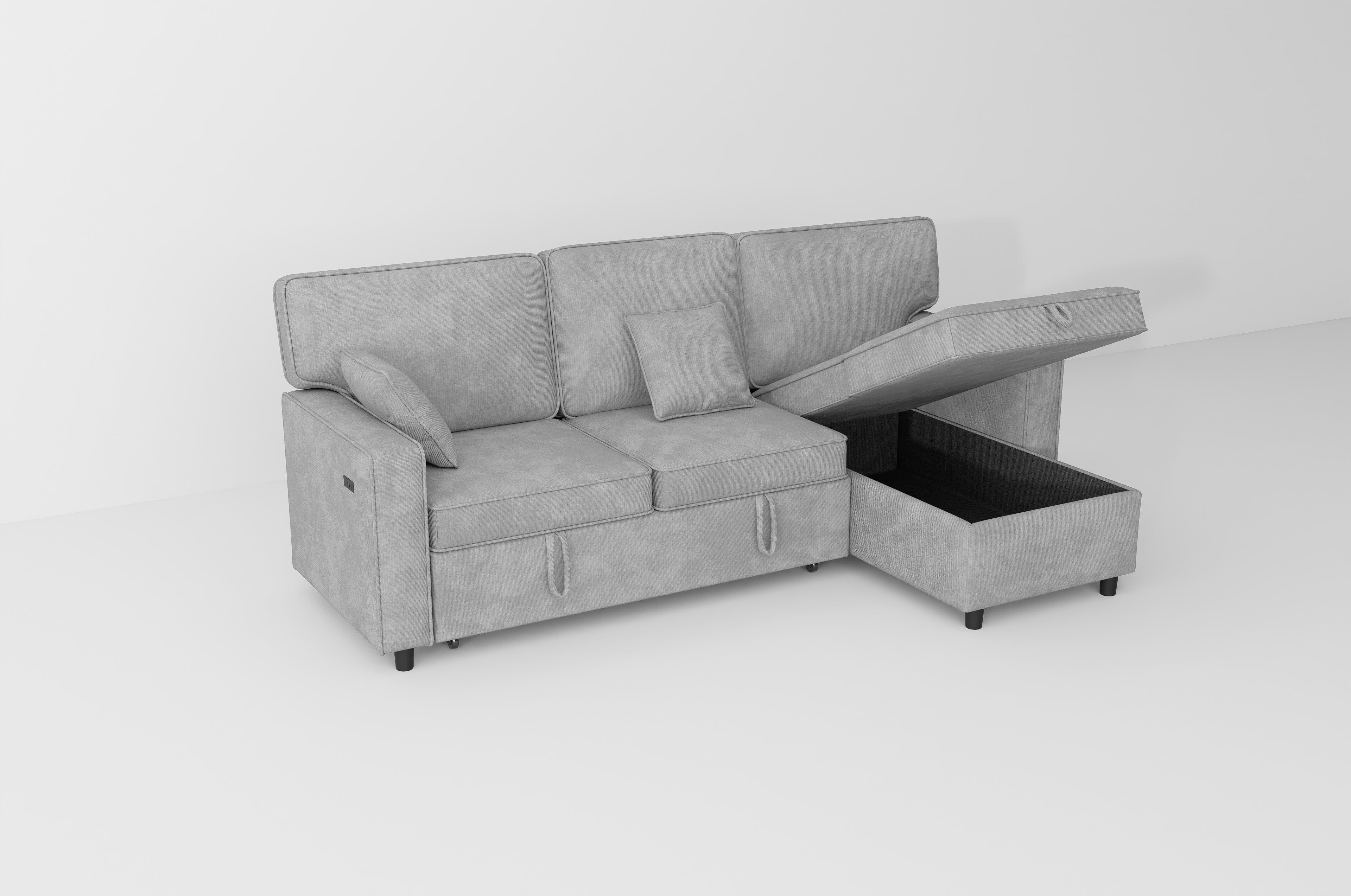 avobird 89'' Pull Out Sofa Bed, L Shaped Sleeper Sofa with Flip-Down Center Console & Charging Ports, Chenille Convertible Sofa for Apartment/Living Room