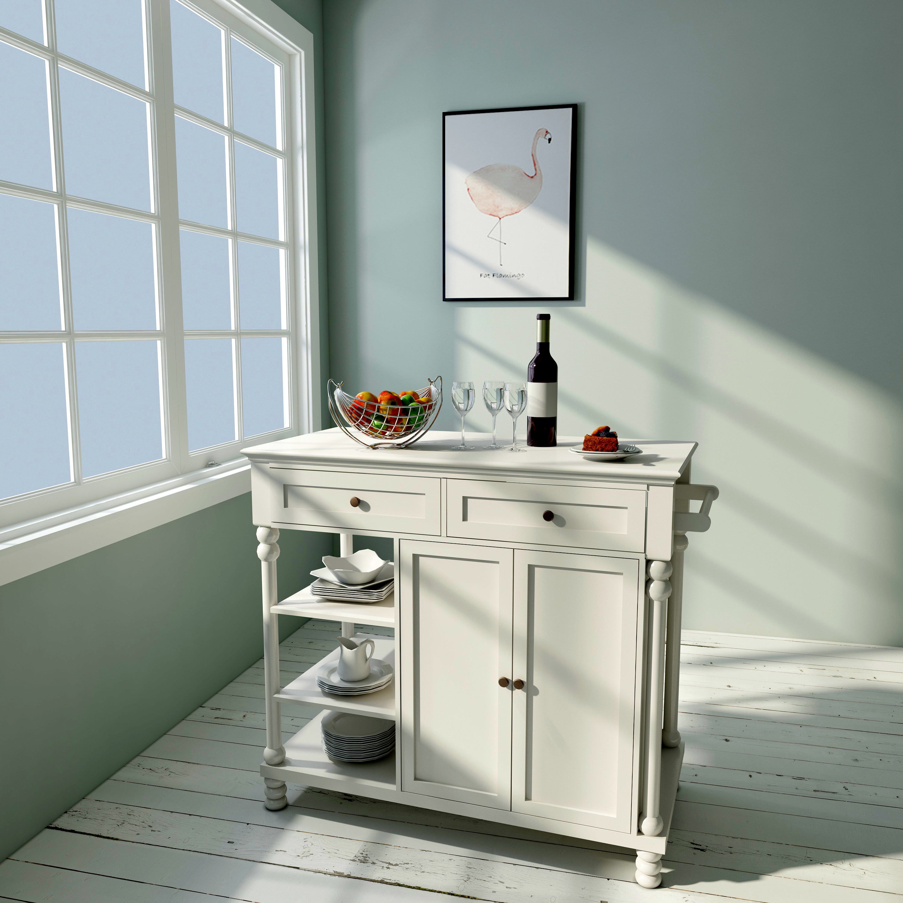 eHemco Euro Kitchen Island with Storage 2 Drawers and 3 Open