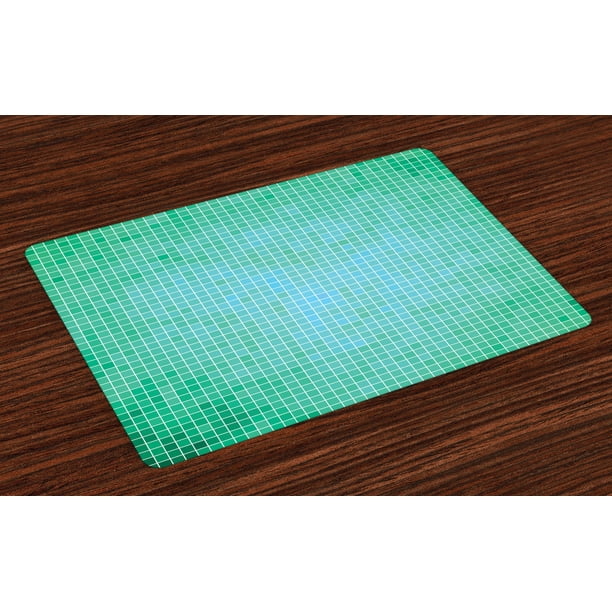 Teal Placemats Set of 4 Square Pixel Like Mosaic Pattern Simplistic