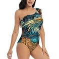 thumbnail image 3 of Gukieu Stained Glass Eagle USA Print One-shoulder Ruffled One-piece Swimsuit with Removable Chest Pads and Tummy-control Swimsuit for Women-XX-Large, 3 of 6