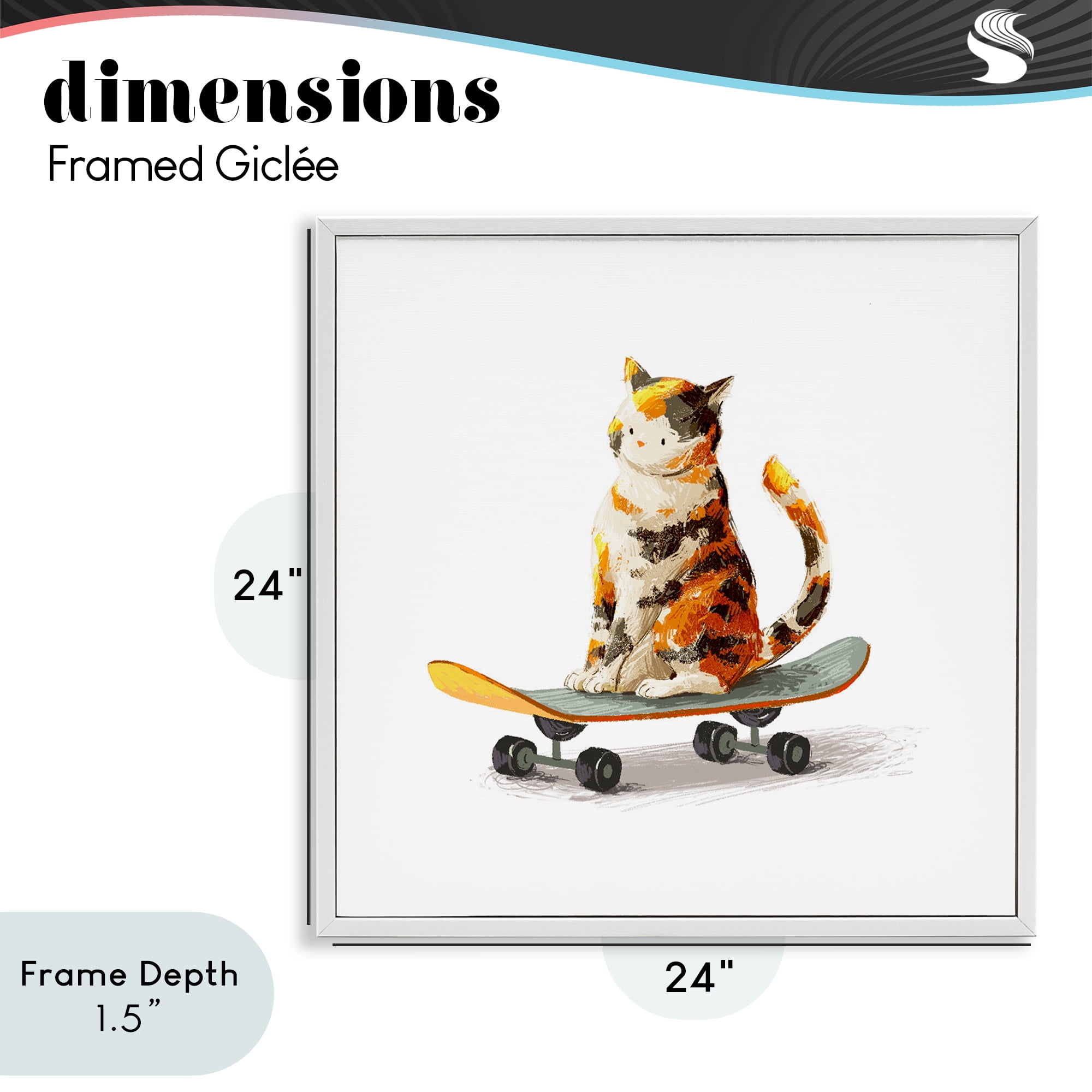 Stupell Industries Calico Cat on Skateboard White Framed Giclee Art, design by Ziwei Li