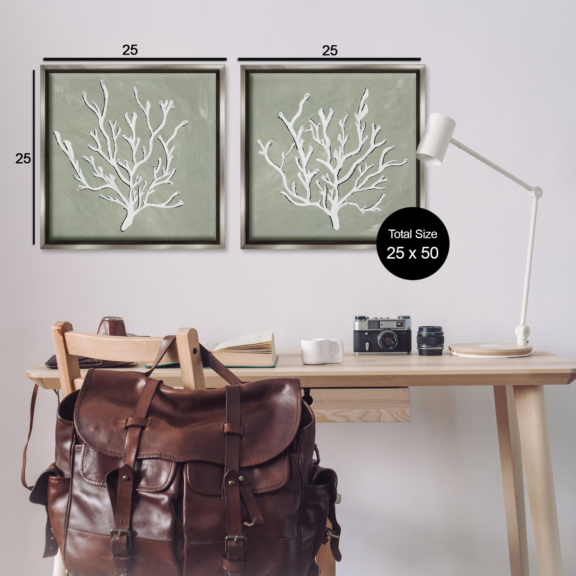 Stupell Industries White Coral Sketch Nautical & Beach Painting Gray Floater Framed Canvas Art Print Wall Art, 25 x 25, Set of 2
