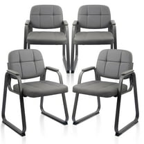 CLATINA Waiting Room Guest Chair with Bonded Leather Padded Arm Rest for Office Reception and Conference Desk Black with Sled Base Grey 4 Pack