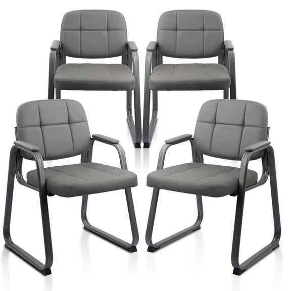 CLATINA Waiting Room Guest Chair with Bonded Leather Padded Arm Rest for Office Reception and Conference Desk Black with Sled Base Grey 4 Pack