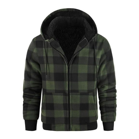 Dovford Heavy Thick Hoodies for Men Plaid Flannel Warm Sherpa Fleece Lined Winter Full Zip Up Coat