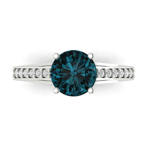 Solitaire with Accents Engagement Ring for Women - 2.21ct Natural London Blue Topaz in 18K White Gold Promise Ring