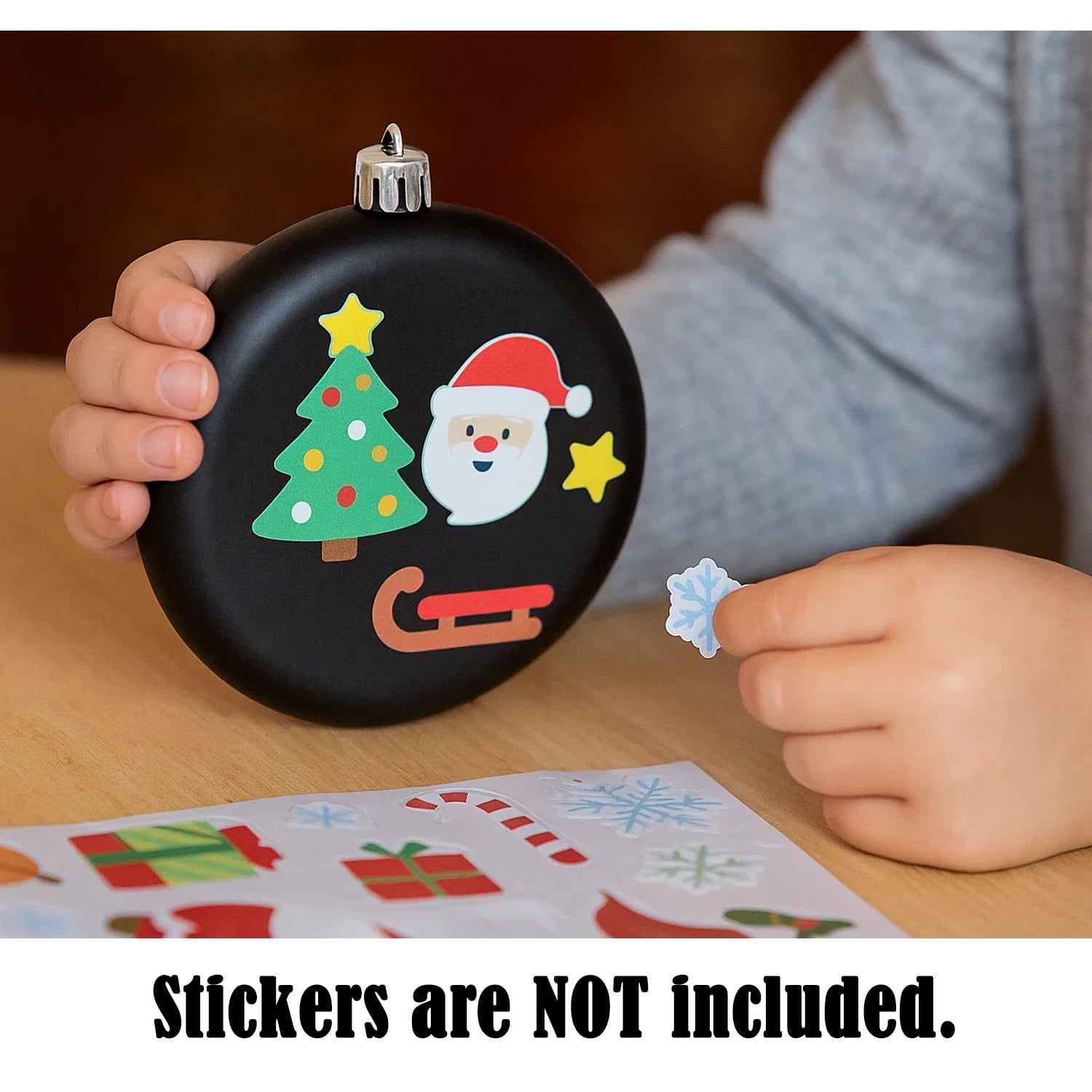 Sleetly DIY Christmas Ornaments Set for Kids and Adults - DIY Crafts, Painting, Drawing, Stickers, Decals, Large 4 inch, Matte Blank Flat Disc, Stencils Included, Black, Set of 12