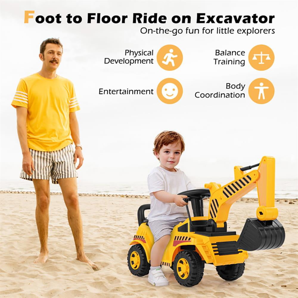 Resenkos Kids Ride on Excavator with Adjustable Shovel-Yellow