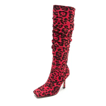 

Women‘s Square Toe Stiletto Heeled Slouchy Boots Leopard Print High Heeled Boots Women‘s Footwear