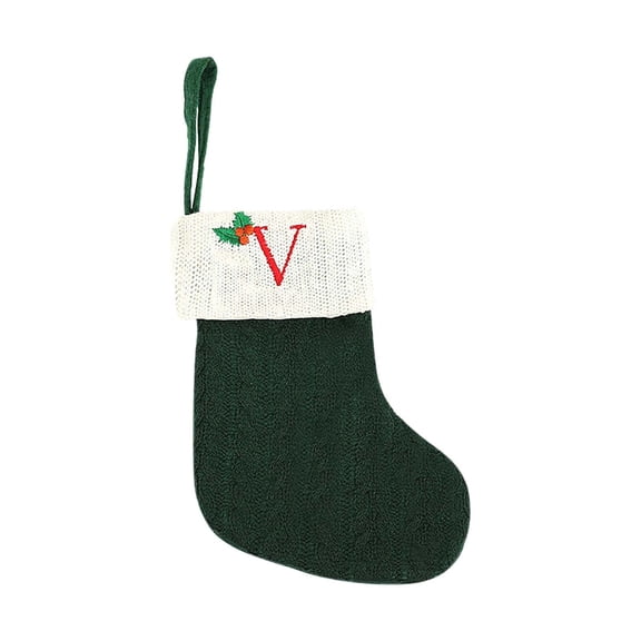 PLPPYFS 7.87 Inches Initial Monogrammed Christmas Stocking Personalized, Knitted Christmas Stockings, Embroidered Letter Christmas Stocking Decorations for Family Christmas Holiday Party Decor