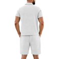 thumbnail image 7 of hotojiny Men's 2 Pieces Outfits Shirt and Shorts Set Breathable Solid Color Collared Golf Top Lightweight Matching Sweatsuit(White,X-Large), 7 of 7
