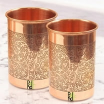 Peekdee Set of 2 Copper Drinking Glass Handcrafted Embossed Designed 300 ml Water Tumbler For Gifting