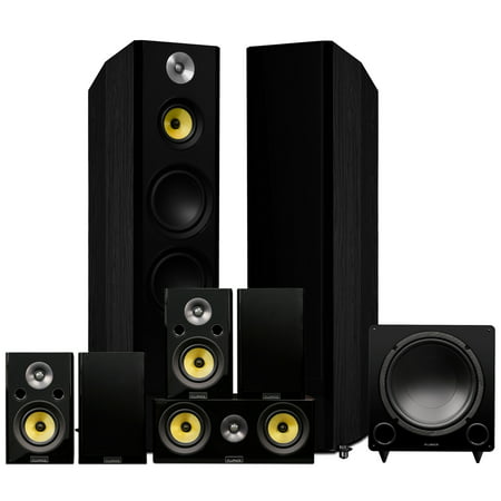 Fluance Signature Series Surround Sound Home Theater 7.1 Channel Speaker System including Three-way Floorstanding, Center, Surrounds & Rear Surrounds, and DB12 Subwoofer - Black Ash