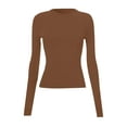 thumbnail image 6 of Ajhsaklt T Shirts for Women Round Neck Slim Bottom 2025 Basic Clothing Outdoor Wear Sports Top Long Sleeve Shirts for Women Brown, 6 of 6