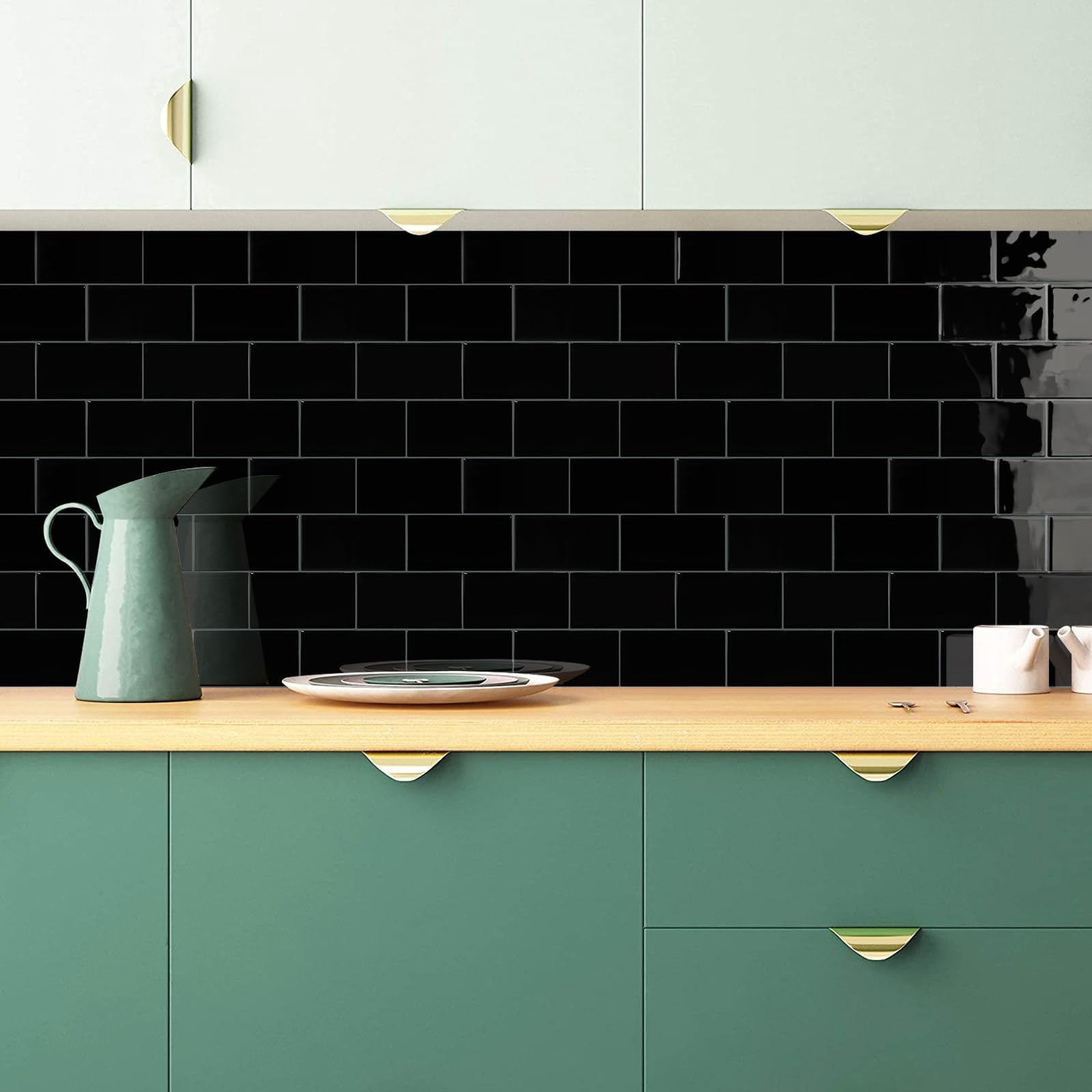10-sheet Backsplash Peel And Stick Subway Tile  Black Self Adhesive Vinyl Wall Tiles On For Kitchen Bathroom(thicker Design)