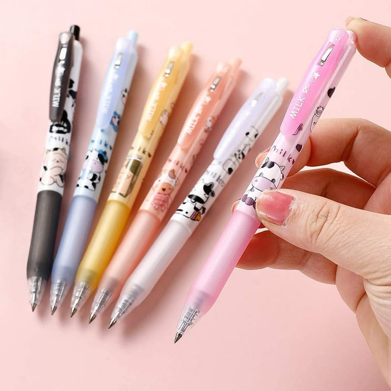 2Pcs Milk Cow Pen Cow Print Retractable Ink Pens Novelty Cartoon Pens Black  Gel Ink Pens for Cow Office Home School Supplies - AliExpress