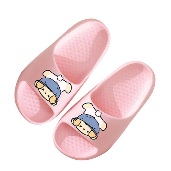 Eltusu Girls Slides, Open Toe Soft Bottom Indoor No Slip Summer Slippers Pink Size 1(Big Kids)