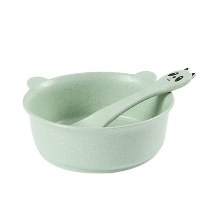 

QWANG Cute Cartoon Pandas Dinner Rice Serving Bowl Soup Food Spoon Wheat-Straw