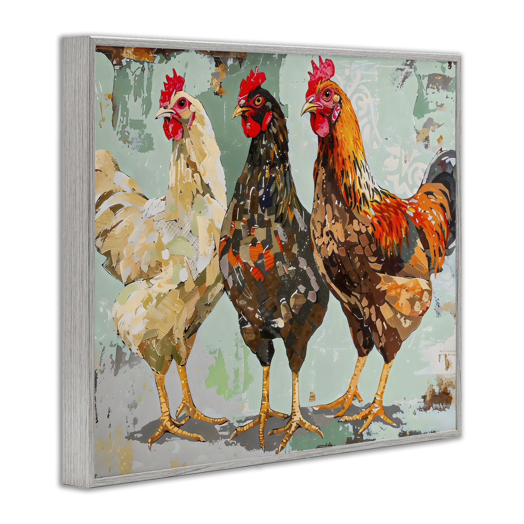 Stupell Industries Abstract Chickens Trio Gray Framed Giclee Art, design by Creative Studio