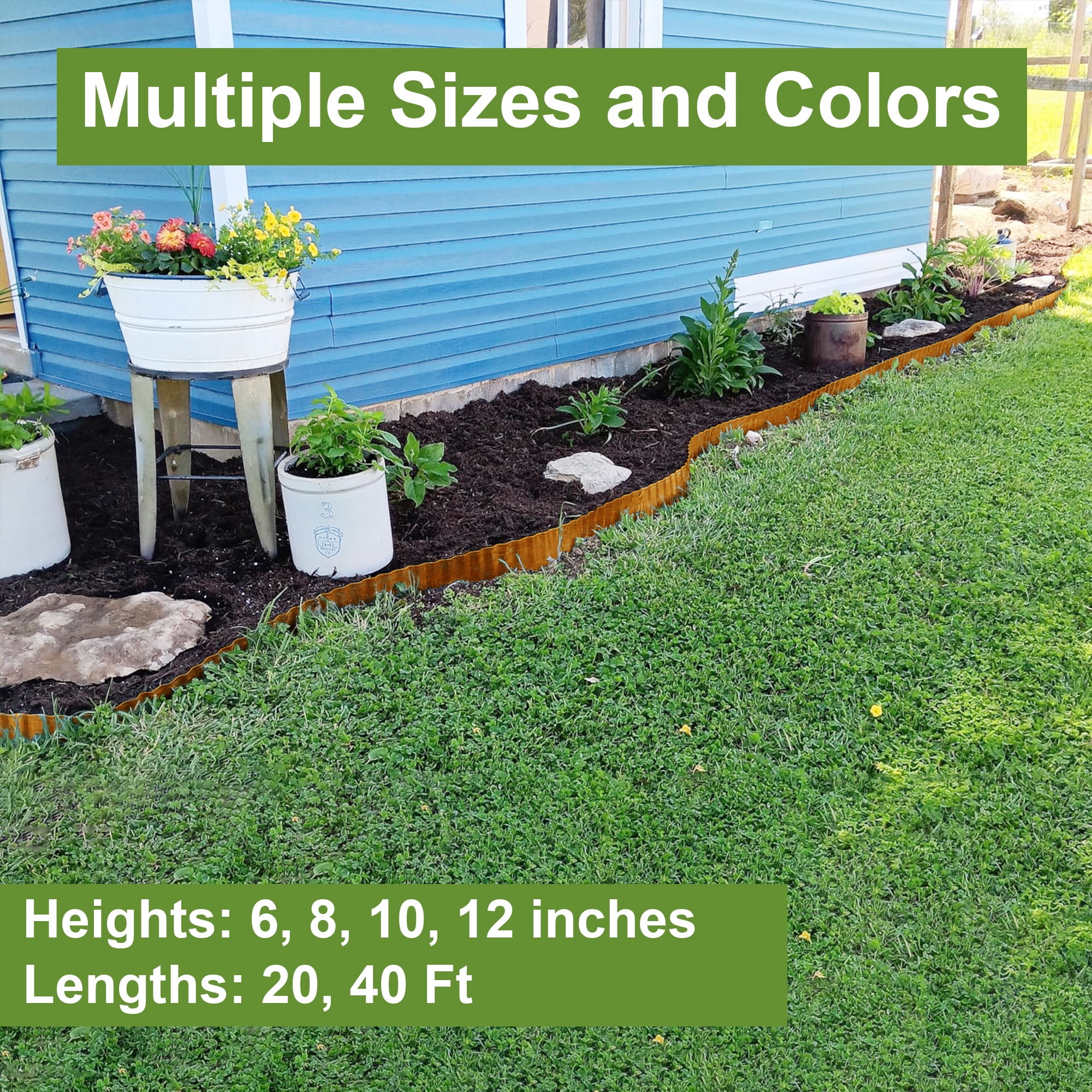 Vinci Metal Landscape Edging Border, 12 Inch x 20 FT Corrugated Steel Garden Edging with Rolled Safety Edges, Flexible Lawn & Flower Bed Edging for Yard, Multiple Sizes & Colors (Brown)