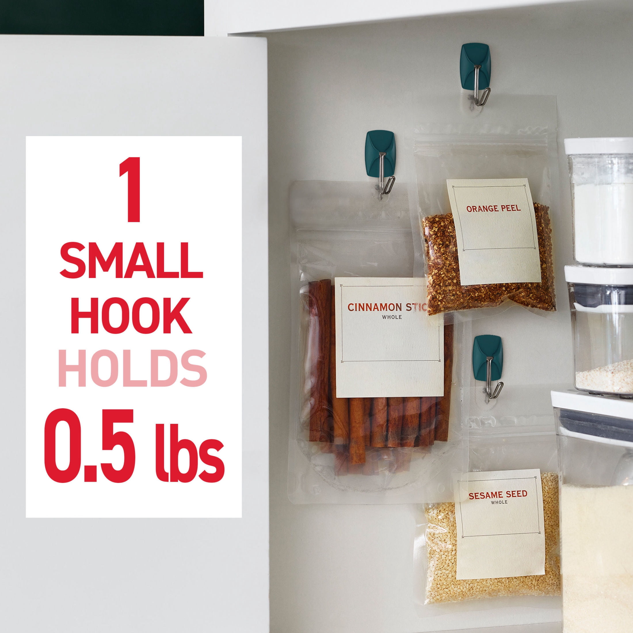 Command Small Wire Hooks, Twilight Teal, Holds .5 lbs, 9 Hooks, 12 Adhesive Strips