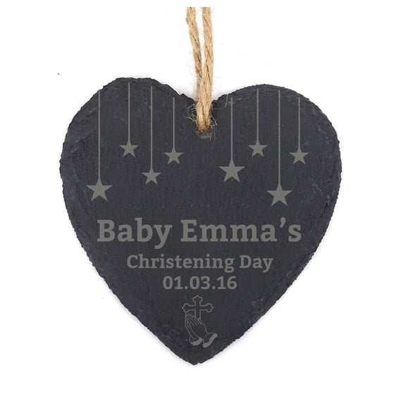 Darling Souvenir Custom Babies Christening Day Engraved Slate Hanging Christmas Tree Ornament with String Personalized Gift