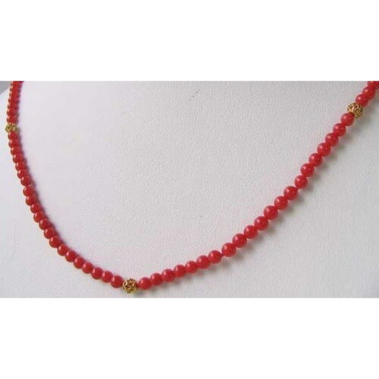 AAA Natural Ox Blood Red Coral & 14K Gold 18 inch Necklace 202904 