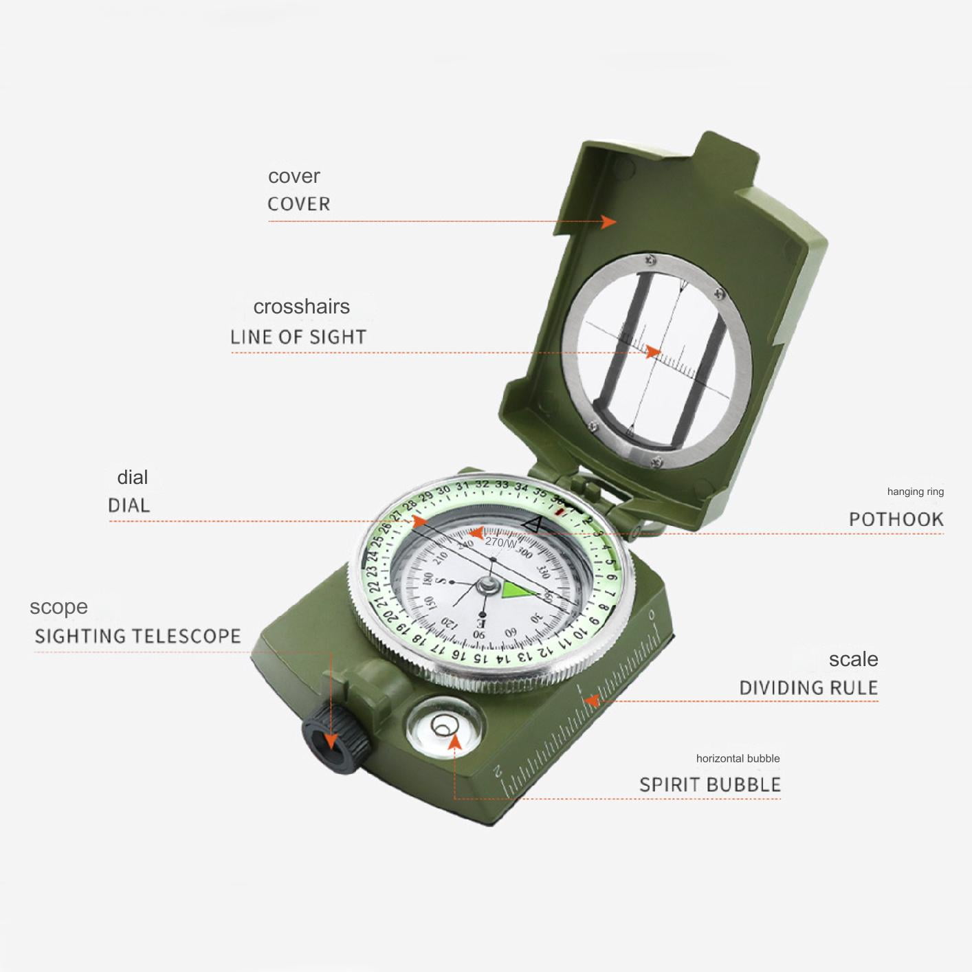 2 Pack,Army green,Camping Survival Compass Glow in The Dark Military Compass Survival Gearfor for Hiking, Camping,Backpacking, Outdoor Activities