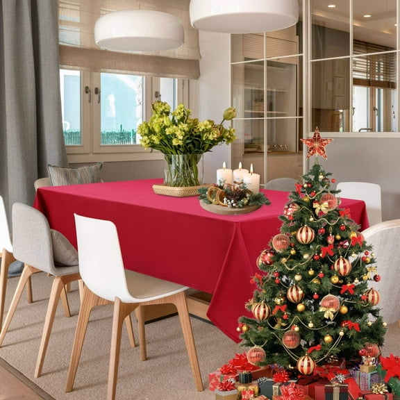 DWCN Red Tablecloth Square - Wateproof and Spillproof Kitchen Christmas Washable Polyester Table Cloth for Dining Room, 54 x 54 Inch