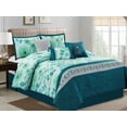 thumbnail image 1 of 7-Pc Watercolor Floral Scroll Heart Diamond Quilted Embroidery Comforter Set Blue Green Teal Gray King, 1 of 1