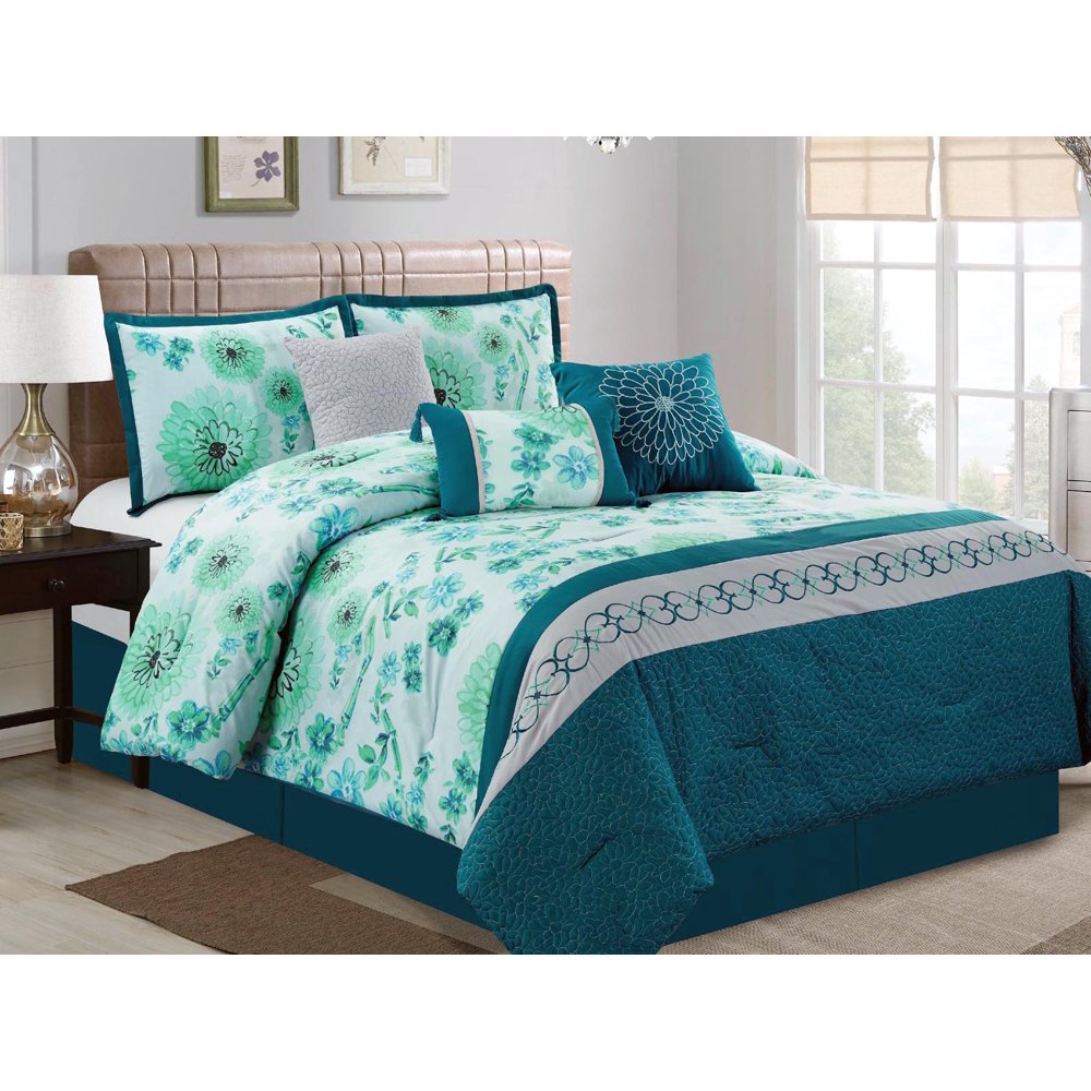 7Pc Watercolor Floral Scroll Heart Diamond Quilted Embroidery