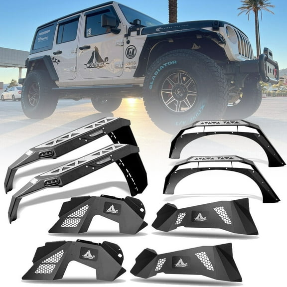 8PCS Front Rear Fender Flares & Inner Fender Liners For 2007-2018 Jeep Wrangler JK JKU