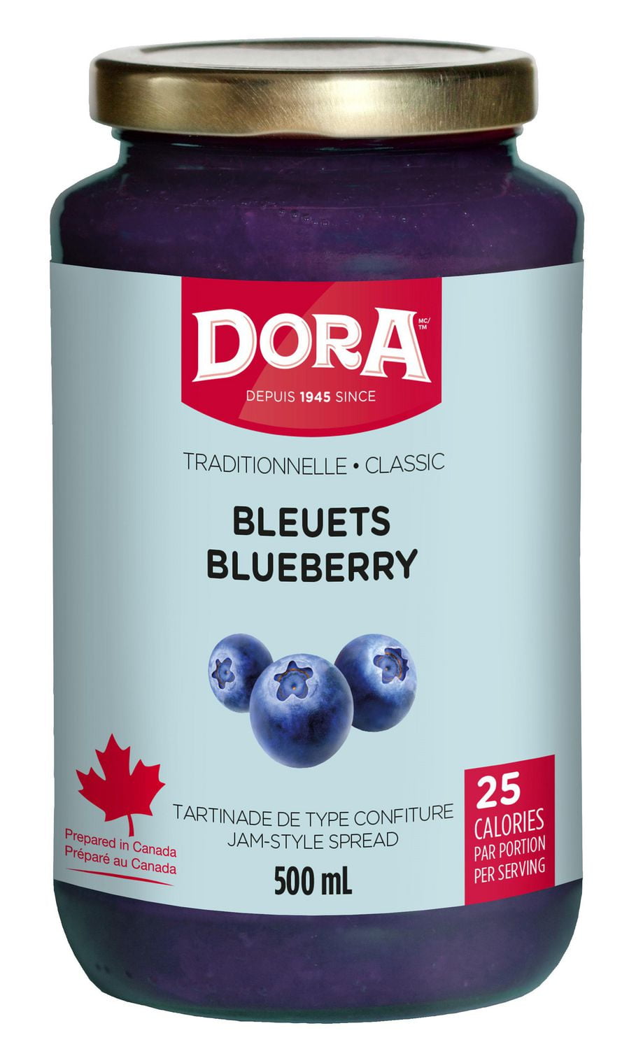 DORA BLEUETS LÉGÈRES TRADITIONNELLE AVEC PECTINE DORA BLEUET LÉGÈRE 500ML